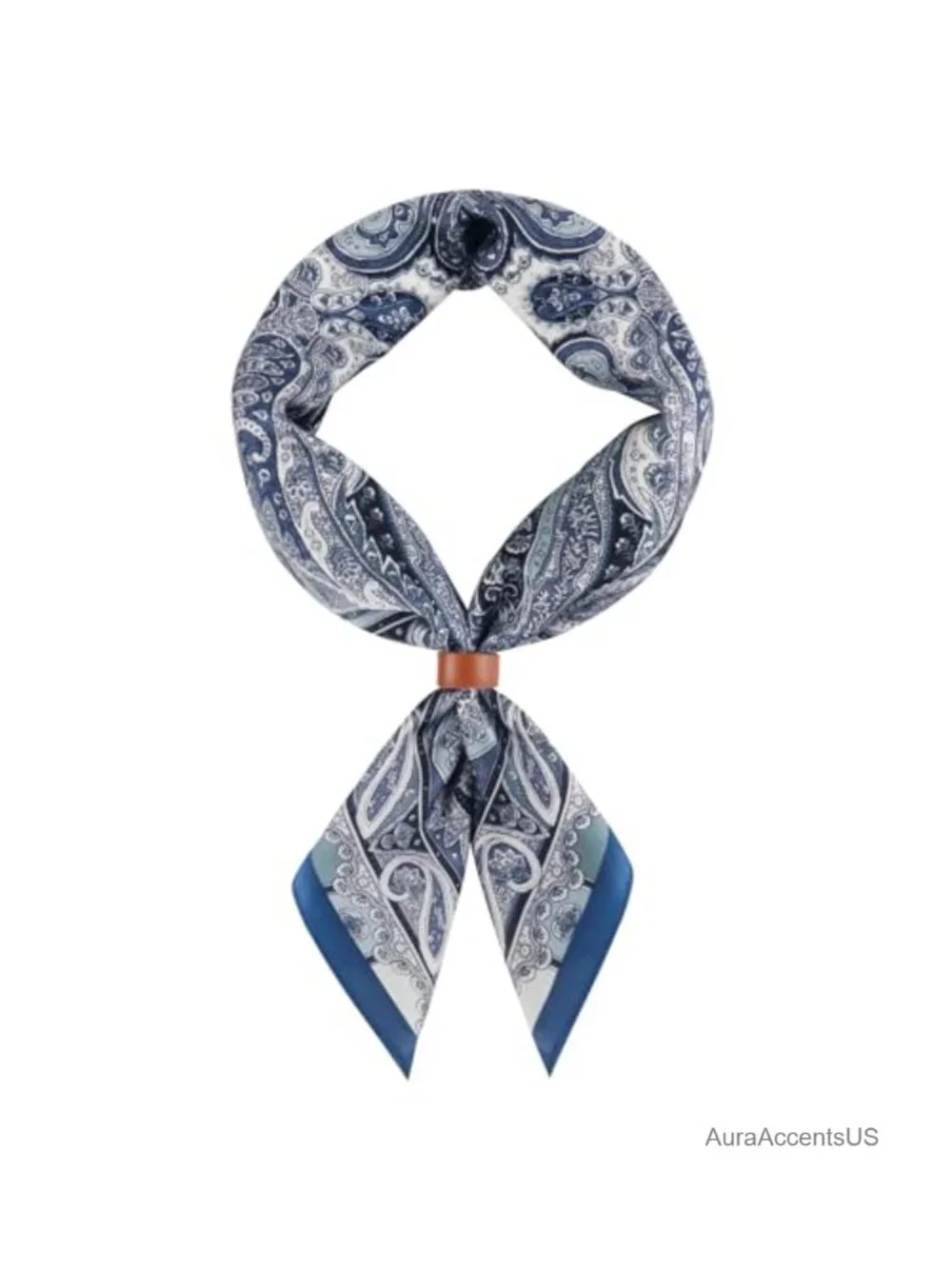 Men's Paisley Bandana Square Scarf Silk Feeling Cowboy Wild Rag with Ring